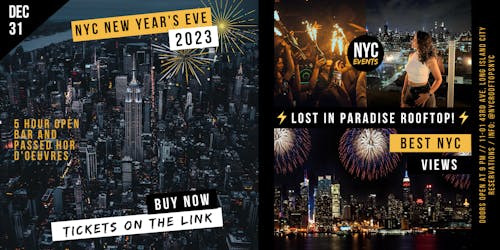 NYC New Year's Eve 2023 Best Rooftop Party: Lost in Paradise!